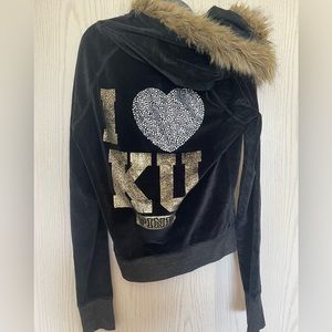 I love KU (Kansas) Pink Collegiate Velvet Zip Up Hoodie